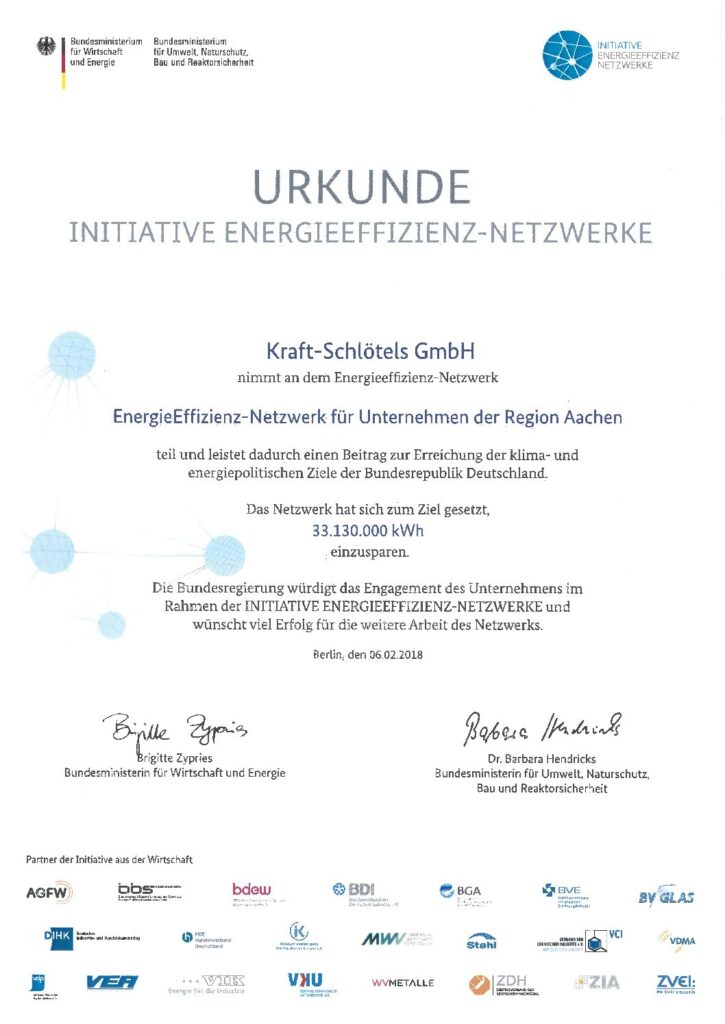 WKS Gruppe – Urkunde Initiative Energieeffizienz Netzwerke