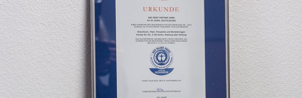 WKS Gruppe – Urkundenübergabe „Blauer Engel“ durch Staatssekretär Gunther Adler